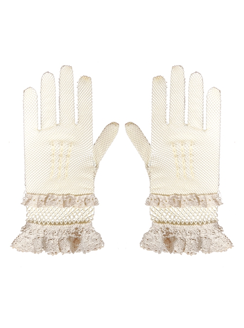 Steampunk Victorian Vintage Versatile White Elegant Classic Lolita Accessory White Stretch Mesh Cotton Thread Lace Gloves