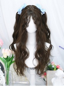 Daily Versatile Dark Brown Mid Split Sheep Curl Fluffy Long Hair Sweet Lolita Full Head Wig