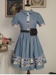 Paw Patrol Series Sweet Daily Cute Vintage Denim Cartoon Puppy Print College Style School Lolita Puff Sleeves Dress