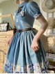 Paw Patrol Series Sweet Daily Cute Vintage Denim Cartoon Puppy Print College Style School Lolita Puff Sleeves Dress