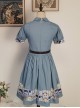 Paw Patrol Series Sweet Daily Cute Vintage Denim Cartoon Puppy Print College Style School Lolita Puff Sleeves Dress