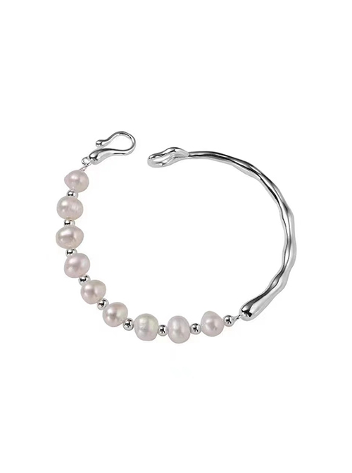 Silver Exquisite Stylish Simplicity Urban Beauty Asymmetric Electroplated Alloy Twig Pearl Chain Classic Lolita Bracelet