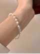 Silver Exquisite Stylish Simplicity Urban Beauty Asymmetric Electroplated Alloy Twig Pearl Chain Classic Lolita Bracelet