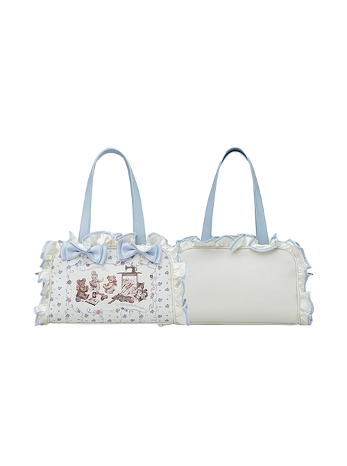 Little Animal Tailor Shop Series Cute Retro Doll Ruffle Print Satin Mercerized Bowknot Sweet Lolita Crossbody Bag