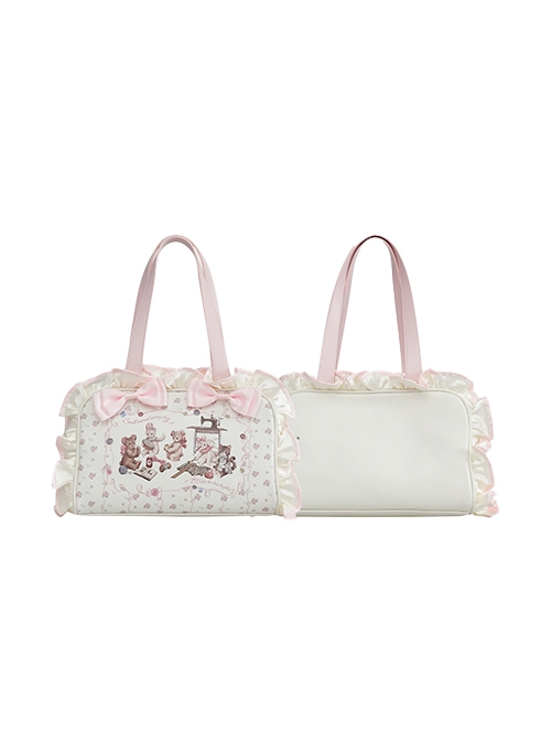 Little Animal Tailor Shop Series Cute Retro Doll Ruffle Print Satin Mercerized Bowknot Sweet Lolita Crossbody Bag
