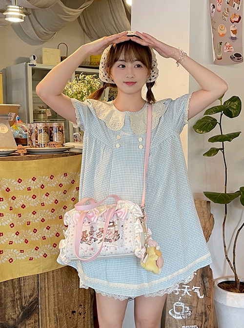Little Animal Tailor Shop Series Cute Retro Doll Ruffle Print Satin Mercerized Bowknot Sweet Lolita Crossbody Bag