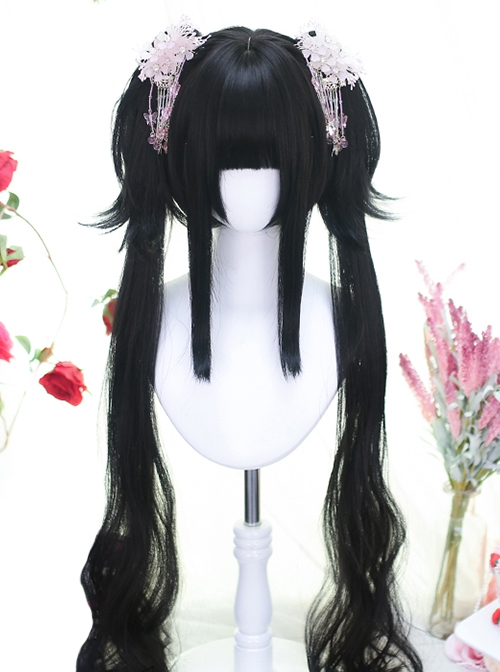 Little Milk Bun Series Cute Flat Bangs Tiger Mouth Clip Twin Ponytails Sweet Lolita Wig
