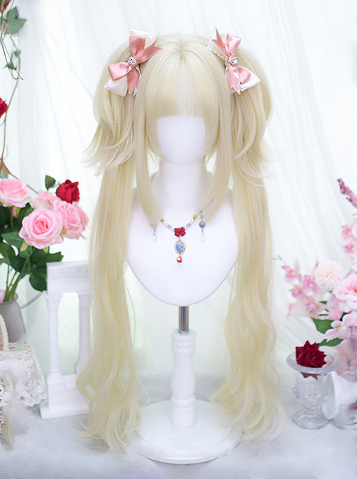 Little Milk Bun Series Cute Flat Bangs Tiger Mouth Clip Twin Ponytails Sweet Lolita Wig