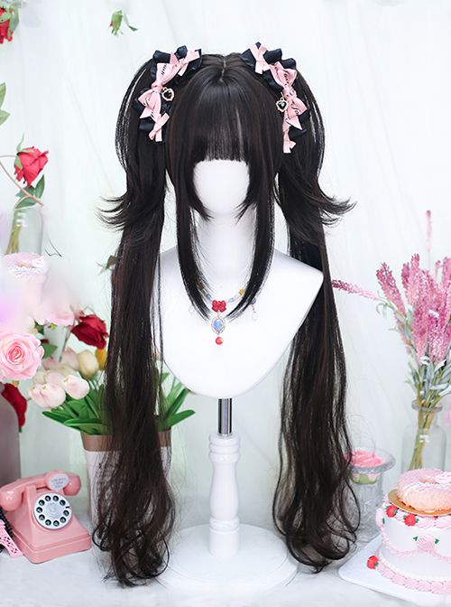 Little Milk Bun Series Cute Flat Bangs Tiger Mouth Clip Twin Ponytails Sweet Lolita Wig
