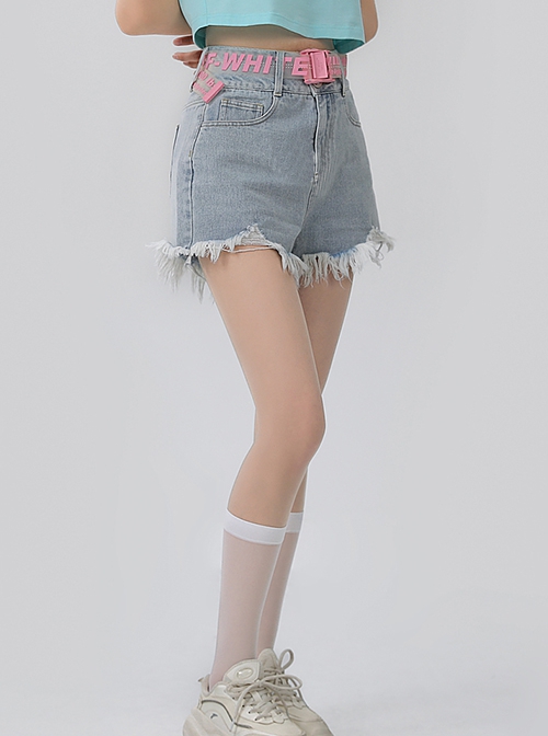 Hottie Summer Versatile Daily Light Blue High Waist Summer Kawaii Fashion Ripped Denim Short Hot Pants