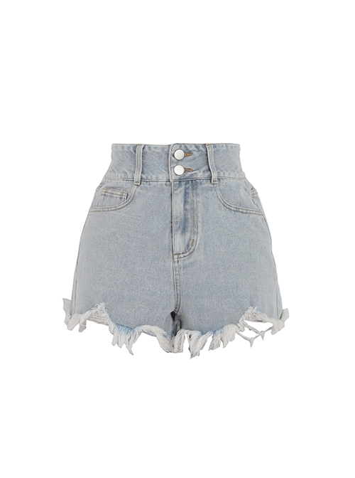 Hottie Summer Versatile Daily Light Blue High Waist Summer Kawaii Fashion Ripped Denim Short Hot Pants