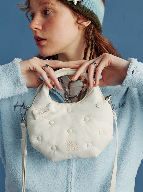 Girls Casual Magnetic Buckle Biscuit Adzuki Beans Soft Cute Casual Portable Kawaii Fashion Crossbody Bag