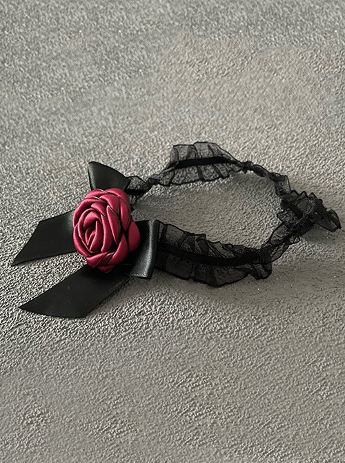 Handmade Subculture Bowknot Black Lace Red Rose Gothic Lolita Thigh Circle Accessory Leg Rings
