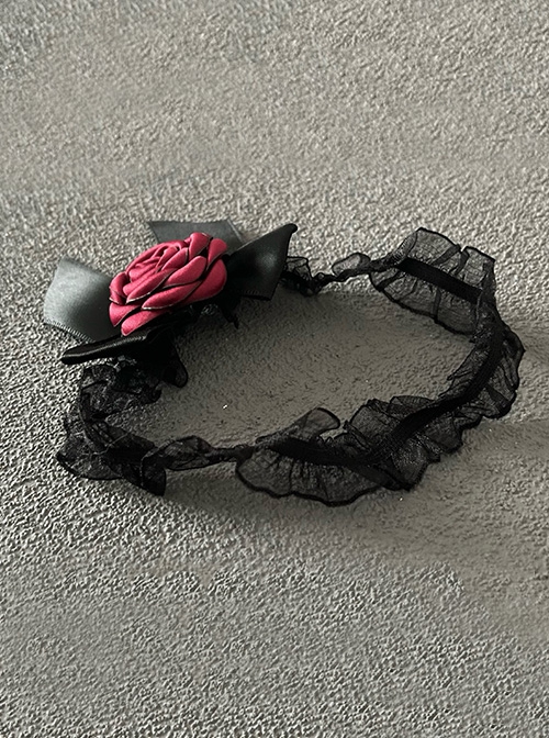 Handmade Subculture Bowknot Black Lace Red Rose Gothic Lolita Thigh Circle Accessory Leg Rings