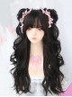 Black Natural Simulated Cute Flat Bangs Anime Idol Style Hairpin Twin Ponytails Long Curly Hair Sweet Lolita Wig