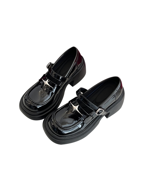 Vintage British College Style Bright Leather Thick Bottom Chunky Heel School Lolita Mary Jane Shoes