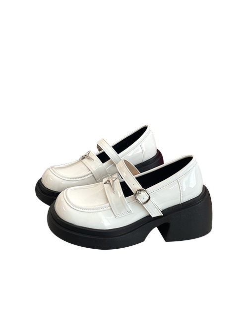 Vintage British College Style Bright Leather Thick Bottom Chunky Heel School Lolita Mary Jane Shoes