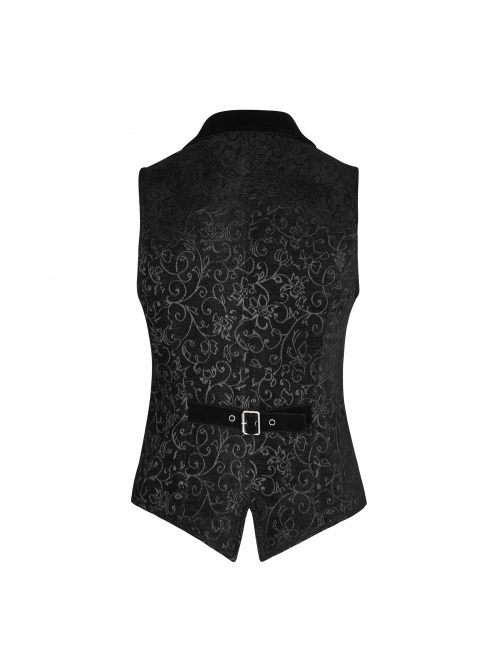 Gothic Style Exquisite Jacquard Fabric Retro Buttons Adjustable Buckle On The Back Black Men's Vest