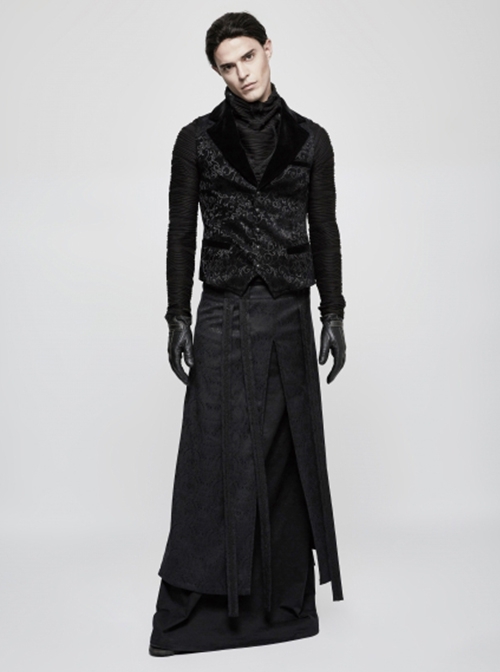 Gothic Style Exquisite Jacquard Fabric Retro Buttons Adjustable Buckle On The Back Black Men's Vest