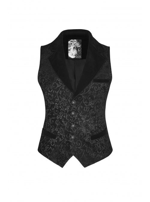 Gothic Style Exquisite Jacquard Fabric Retro Buttons Adjustable Buckle On The Back Black Men's Vest