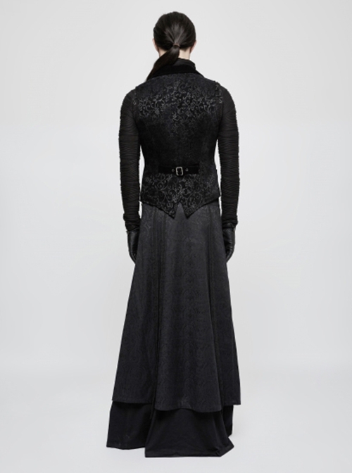 Gothic Style Exquisite Jacquard Fabric Retro Buttons Adjustable Buckle On The Back Black Men's Vest