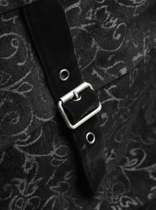 Gothic Style Exquisite Jacquard Fabric Retro Buttons Adjustable Buckle On The Back Black Men's Vest