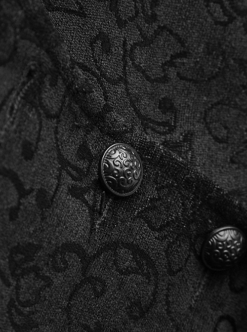 Gothic Style Exquisite Jacquard Fabric Retro Buttons Adjustable Buckle On The Back Black Men's Vest