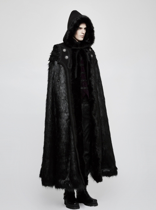 Gothic Style Imitation Wool Grass Fabric Vintage Metal Button Woven Lace Decoration Warm Black Winter Cape