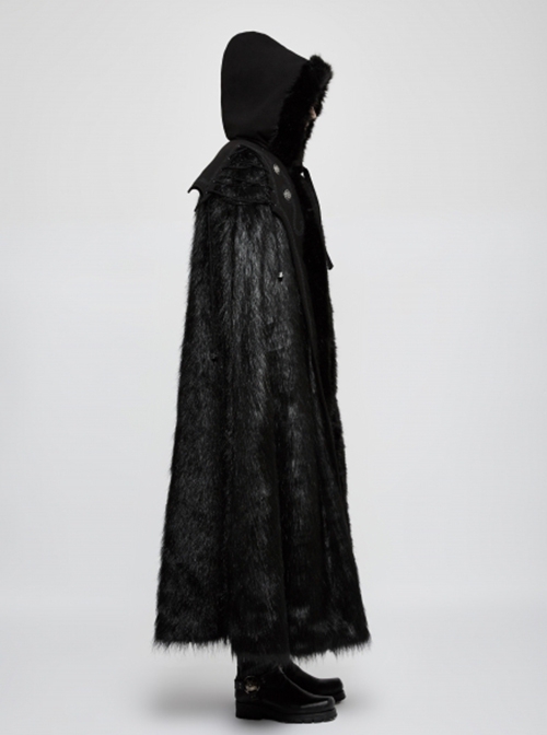 Gothic Style Imitation Wool Grass Fabric Vintage Metal Button Woven Lace Decoration Warm Black Winter Cape