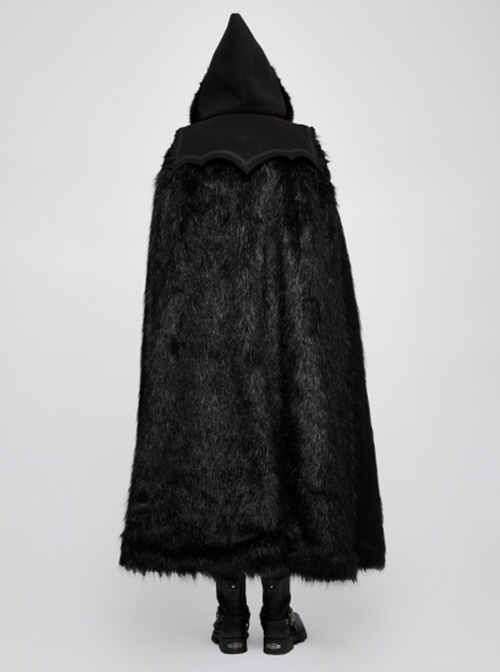 Gothic Style Imitation Wool Grass Fabric Vintage Metal Button Woven Lace Decoration Warm Black Winter Cape