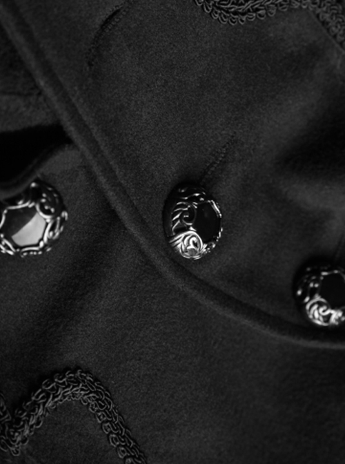 Gothic Style Exquisite Ribbon As Disc Flowers Retro Button Winter Warm Women's Black Woolen Long Hooded Coat