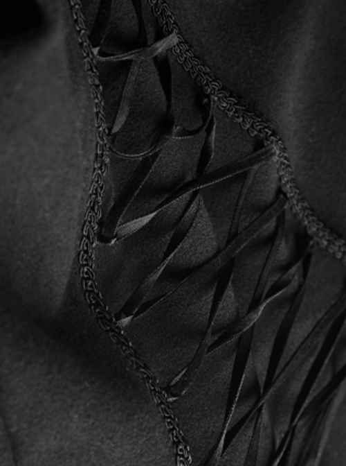 Gothic Style Exquisite Ribbon As Disc Flowers Retro Button Winter Warm Women's Black Woolen Long Hooded Coat