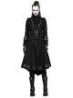 Punk Style High Collar Unique Metal Button Decoration Leather Splicing Handsome Black Woolen Long Coat