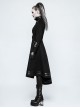 Punk Style High Collar Unique Metal Button Decoration Leather Splicing Handsome Black Woolen Long Coat