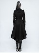 Punk Style High Collar Unique Metal Button Decoration Leather Splicing Handsome Black Woolen Long Coat