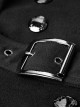 Punk Style High Collar Unique Metal Button Decoration Leather Splicing Handsome Black Woolen Long Coat