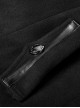 Punk Style High Collar Unique Metal Button Decoration Leather Splicing Handsome Black Woolen Long Coat