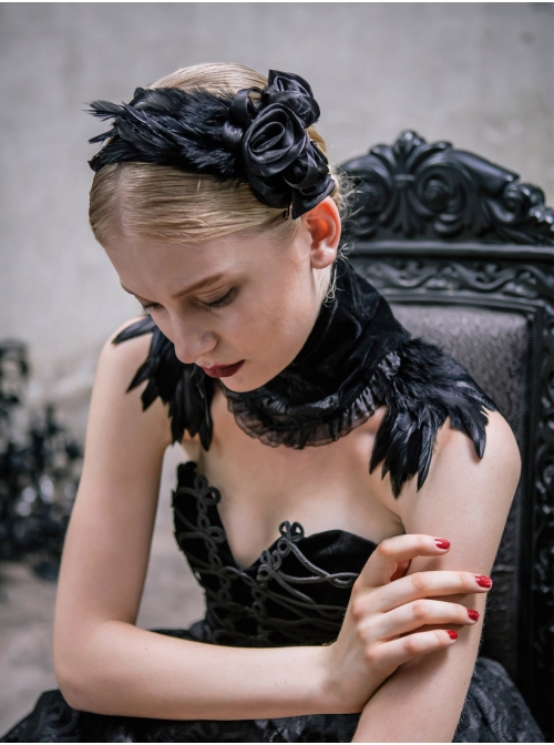 Gothic Style Elegant Rose Handmade Feather Decoration Ladies Black Sexy Headdress