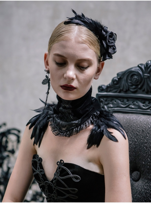 Gothic Style Elegant Rose Handmade Feather Decoration Ladies Black Sexy Headdress
