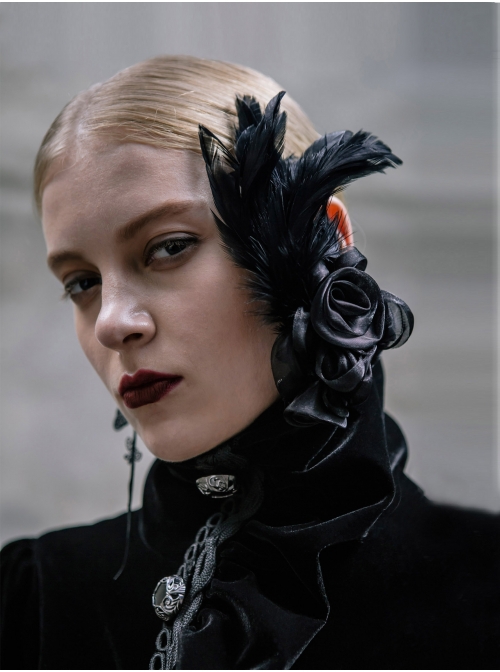 Gothic Style Elegant Rose Handmade Feather Decoration Ladies Black Sexy Headdress