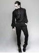 Gothic Style High Collar Ruffled Bow Tie Accordion Pleat Decoration Vintage Black Men's Long Lantern Sleeves Shirt
