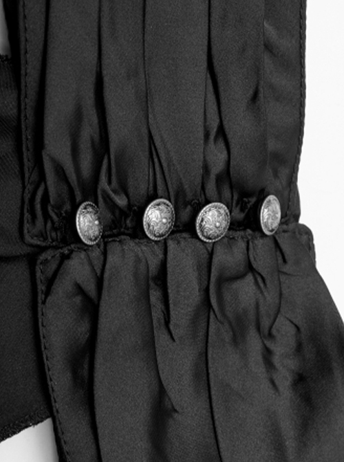 Gothic Style High Collar Ruffled Bow Tie Accordion Pleat Decoration Vintage Black Men's Long Lantern Sleeves Shirt
