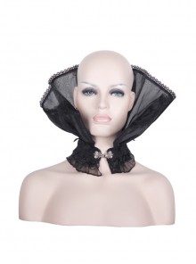 Gothic Style Exquisite Stand-Up Collar Lace Retro Old Plum Button Weft Velvet Black Lace Collar