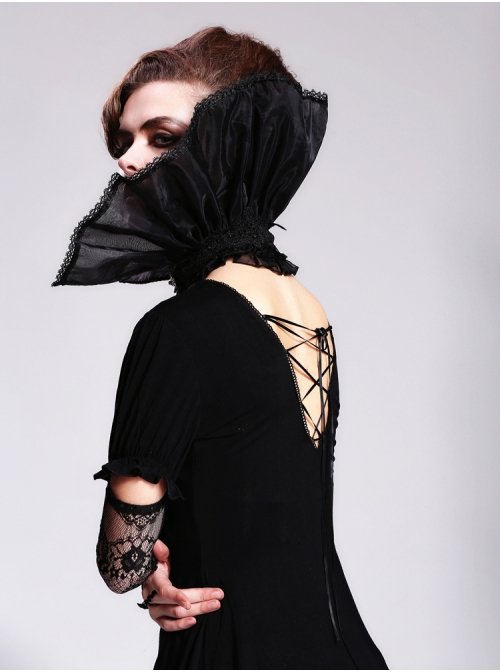 Gothic Style Exquisite Stand-Up Collar Lace Retro Old Plum Button Weft Velvet Black Lace Collar