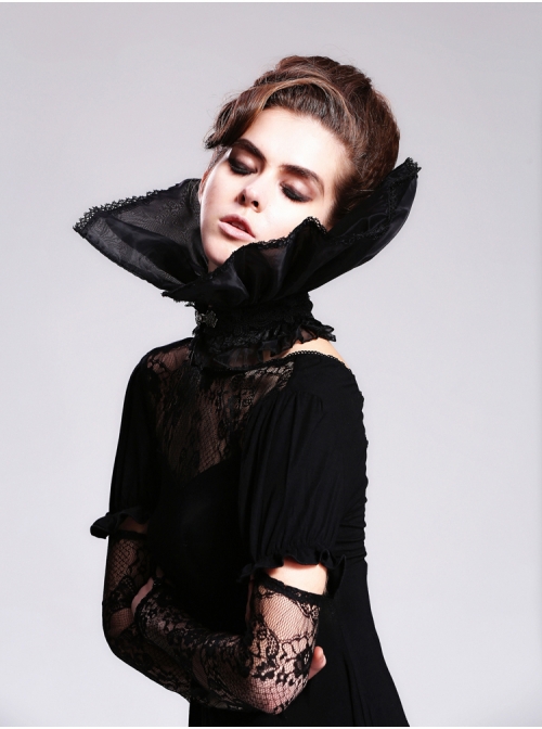 Gothic Style Exquisite Stand-Up Collar Lace Retro Old Plum Button Weft Velvet Black Lace Collar