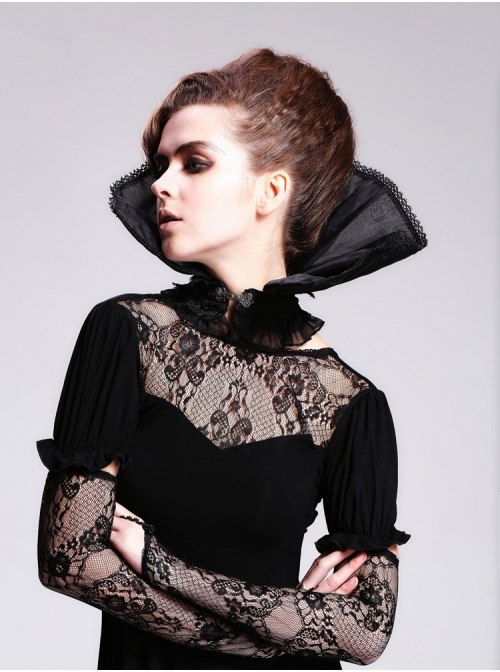 Gothic Style Exquisite Stand-Up Collar Lace Retro Old Plum Button Weft Velvet Black Lace Collar