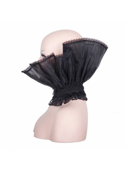 Gothic Style Exquisite Stand-Up Collar Lace Retro Old Plum Button Weft Velvet Black Lace Collar