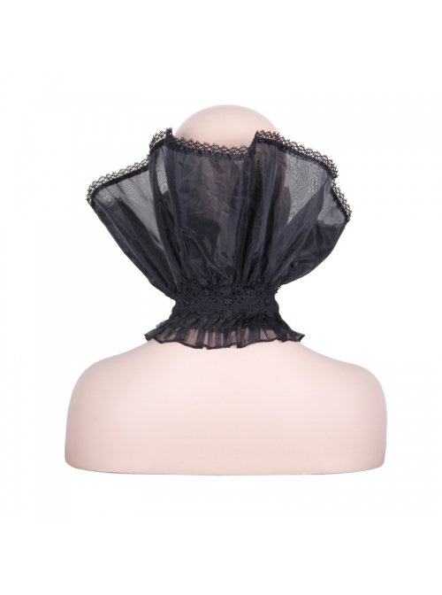 Gothic Style Exquisite Stand-Up Collar Lace Retro Old Plum Button Weft Velvet Black Lace Collar