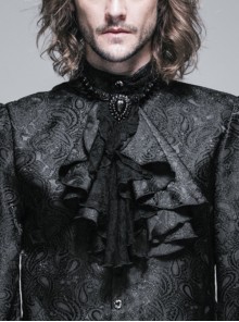 Gothic Style Handsome Lace Jacquard Lace Front Center Gorgeous Gem Embellishment Men's Black Collar