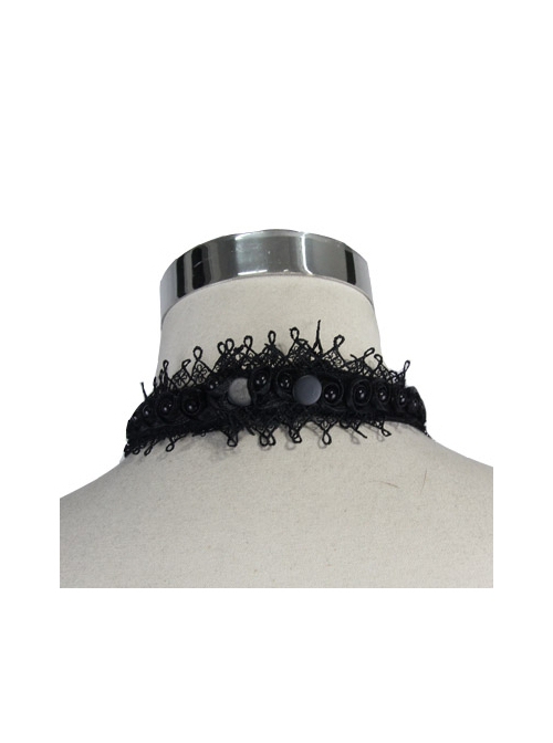 Gothic Style Handsome Lace Jacquard Lace Front Center Gorgeous Gem Embellishment Men's Black Collar